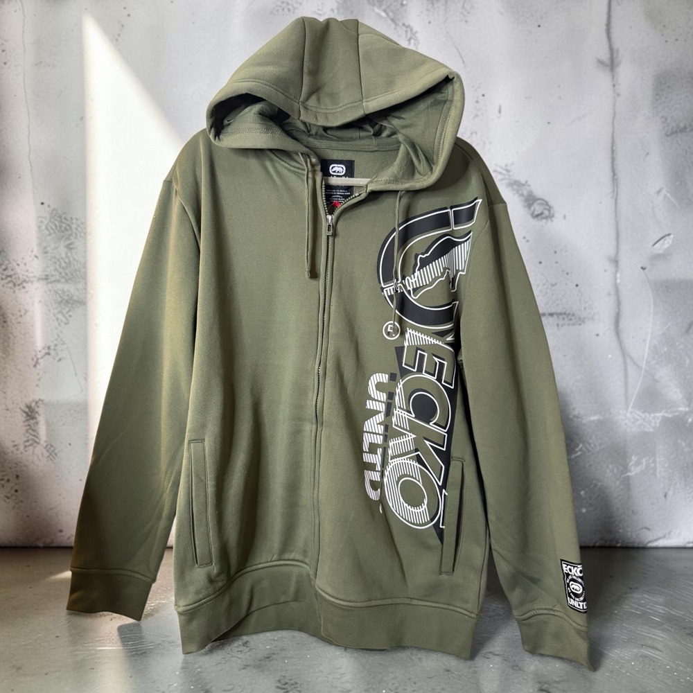 Ecko Unltd Mens Full Zip Hoodie Olive Green Logo Graphic EO34H1259 Large NWT